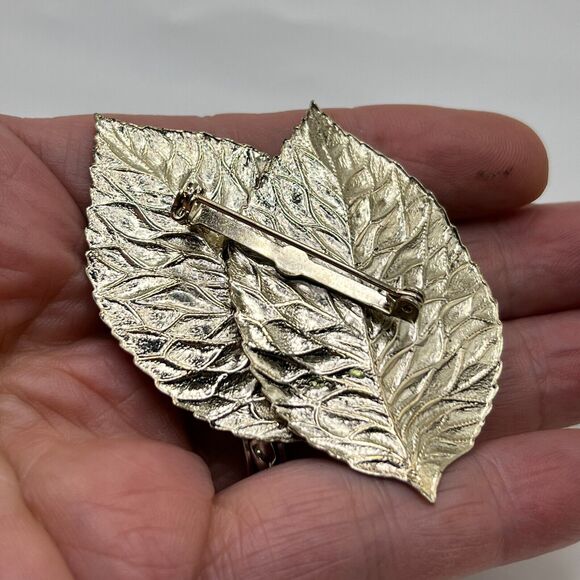 Vintage Unique Blue Glass Belly BEETLE Textured Leaf BROOCH Insect Bug Jewelry